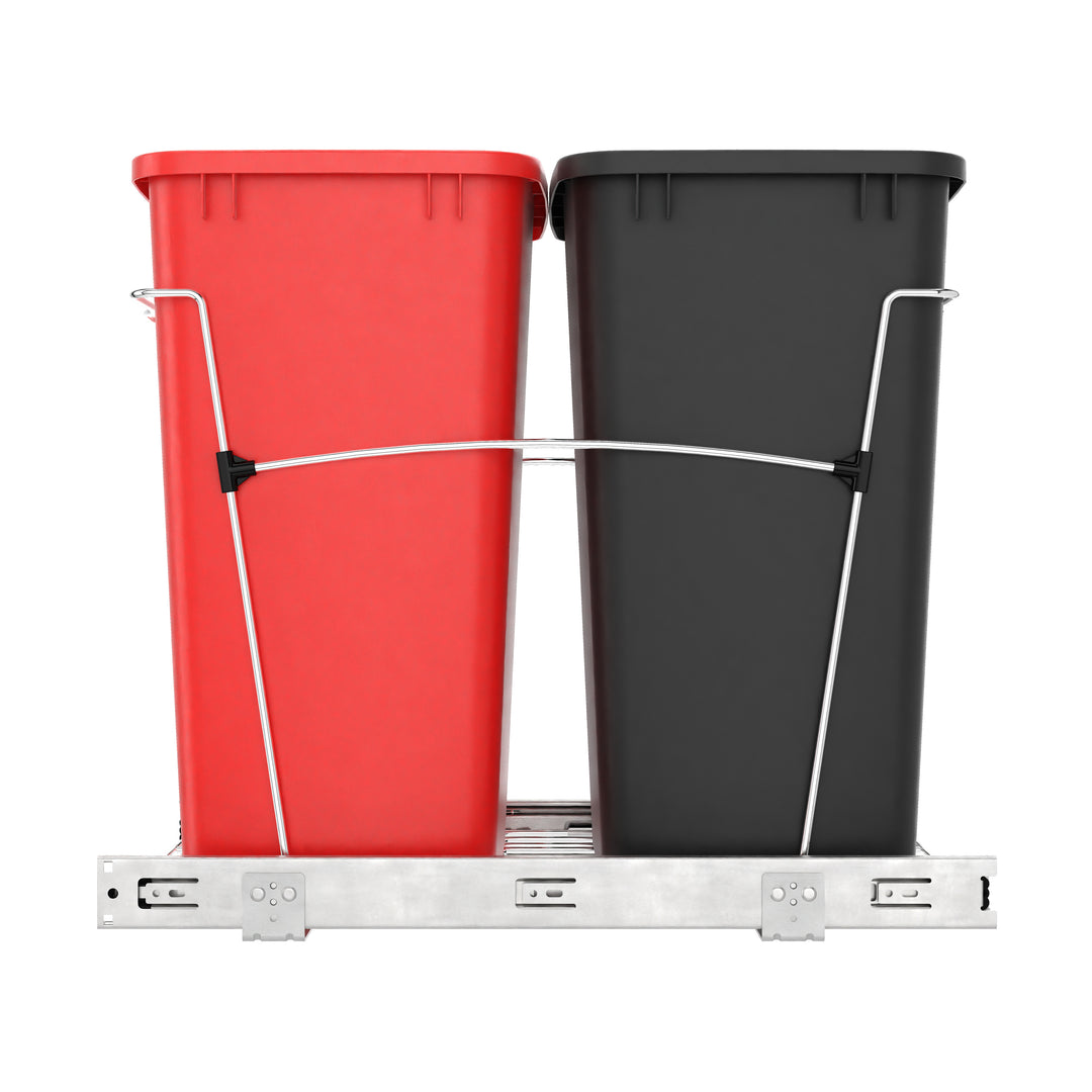 Rev-A-Shelf Double Pullout Trash Can 35 qt. for Kitchen, Red, RV-18KD-1618C-S