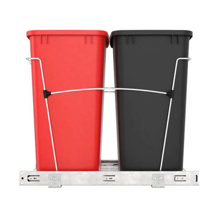 Rev-A-Shelf Double Pullout Trash Can 35 qt. for Kitchen, Red, RV-18KD-1618C-S