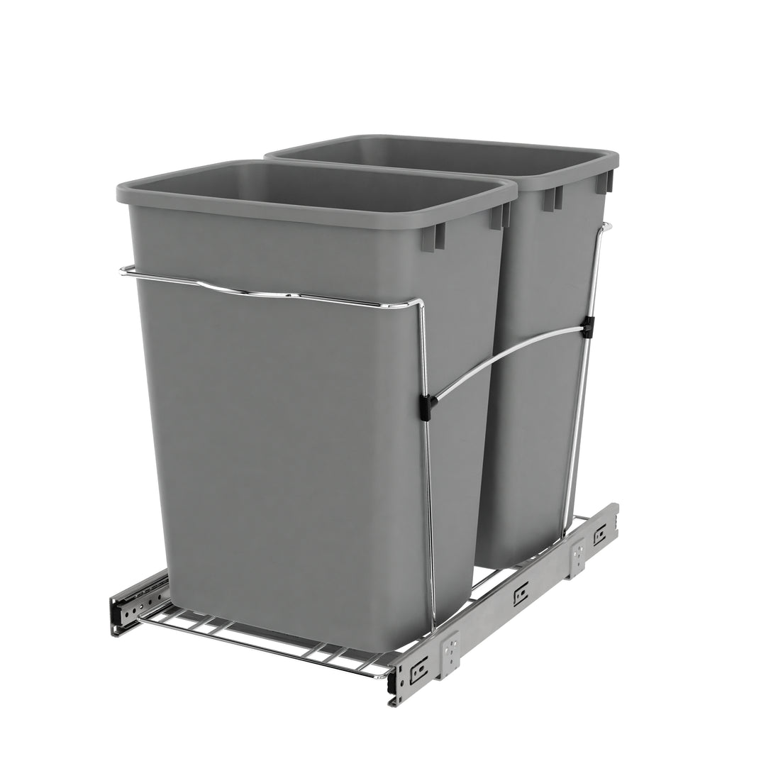 Rev-A-Shelf Double Pullout Trash Can 35 qt. for Kitchen, Silver, RV-18KD-17C S