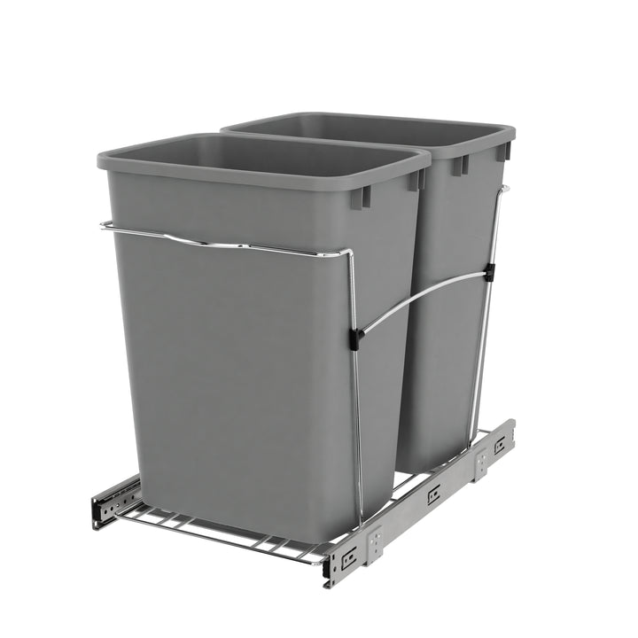 Rev-A-Shelf Double Pullout Trash Can 35 qt. for Kitchen, Silver, RV-18KD-17C S