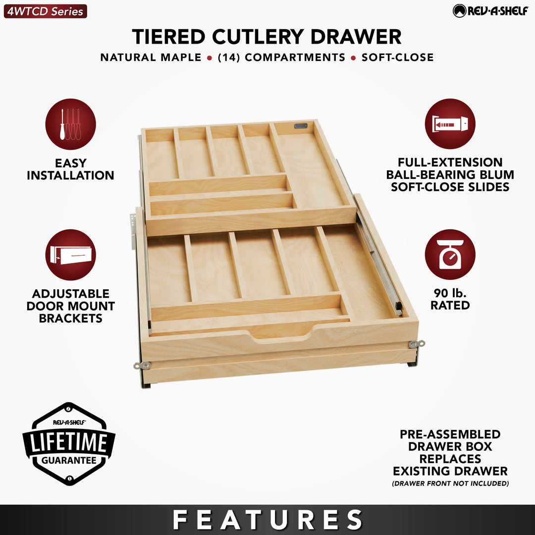 Rev-A-Shelf 21'' Tiered Cutlery Drawer Organizer with Soft-Close, 4WTCD-24HSC-1
