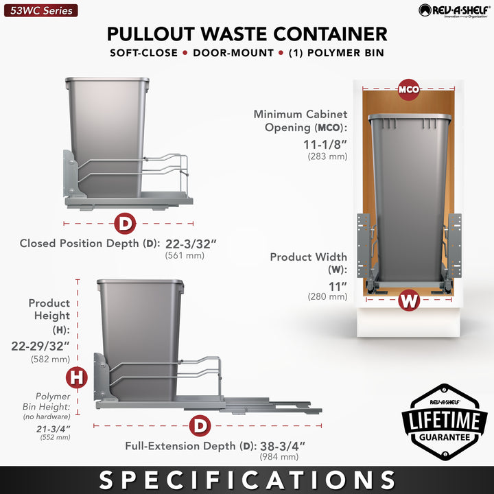 Rev-A-Shelf Pullout Kitchen Trash Can 50 qt. with Soft-close, 53WC-1550SCDM-117