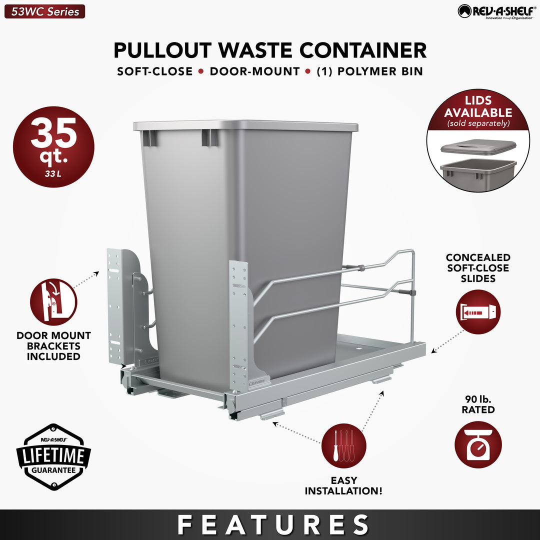 Rev-A-Shelf Pullout Kitchen Trash Can 35 qt. with Soft-close, 53WC-1535SCDM-117