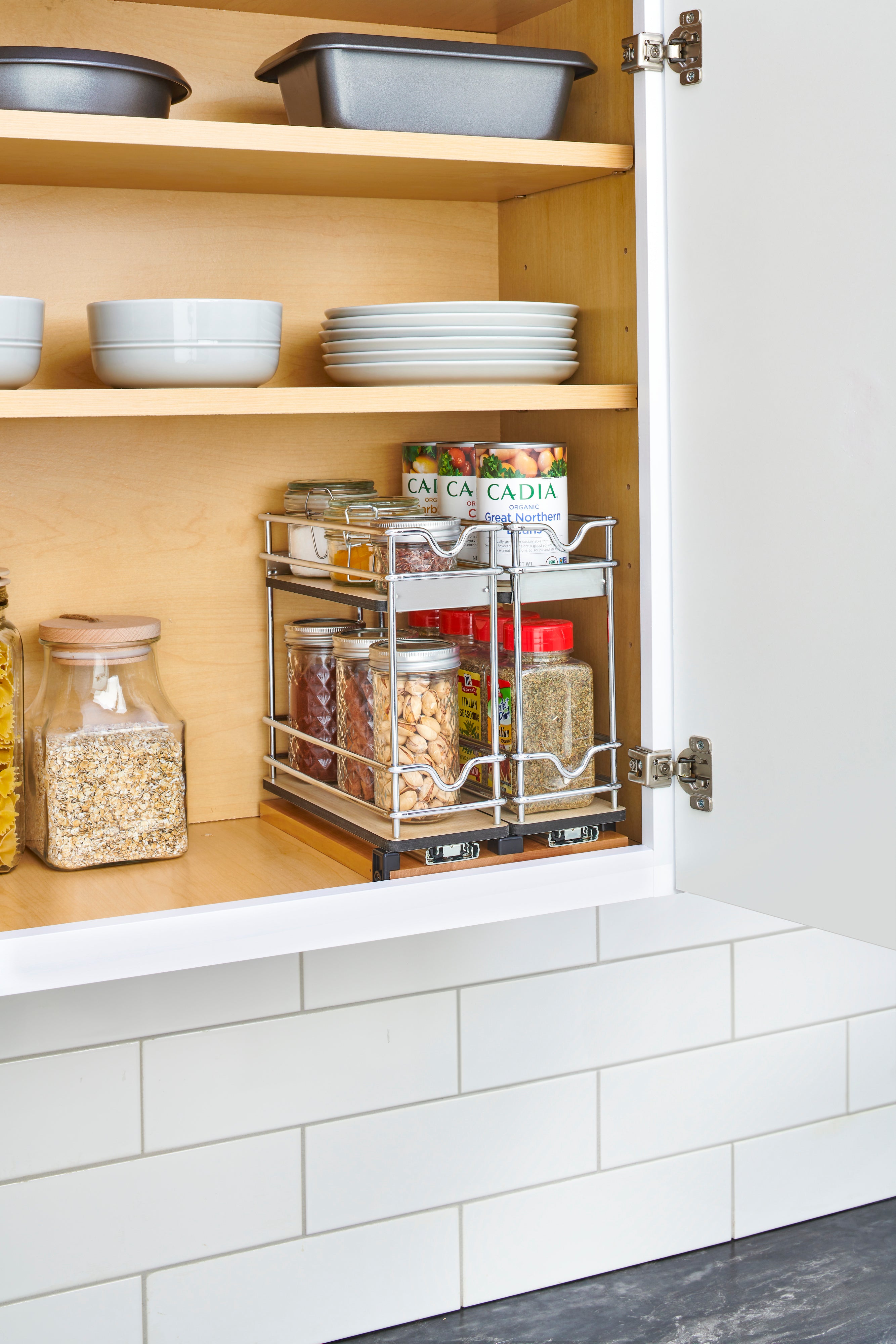 Rev-A-Shelf 9" Pullout Organizer for Cabinets, 2 Tier Upright Shelf, 5WU2-9W2-1