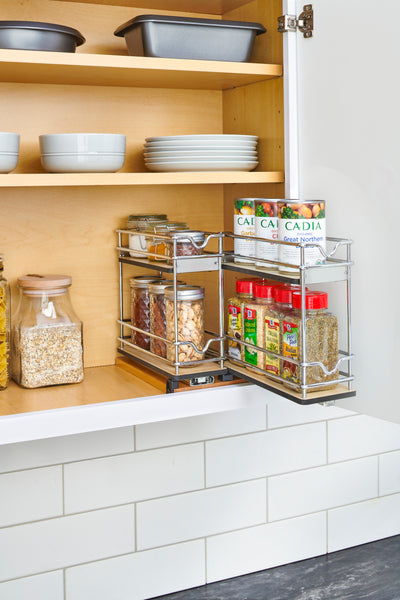 Rev-A-Shelf 9" Pullout Organizer for Cabinets, 2 Tier Upright Shelf, 5WU2-9W2-1