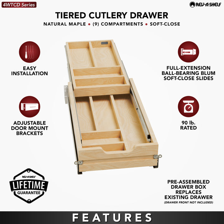 Rev-A-Shelf 12'' Tiered Cutlery Drawer Organizer with Soft-Close, 4WTCD-15HSC-1