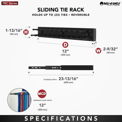 Rev-A-Shelf TRC-12CR 12-Inch Side Mount Extending Tie Rack, Chrome (2 Pack)