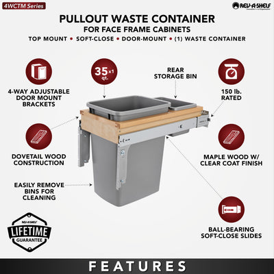 Rev-A-Shelf 4WCTM-12BBSCDM1 Single 35 Quart Top Mount Pullout Waste Containers (For Parts)