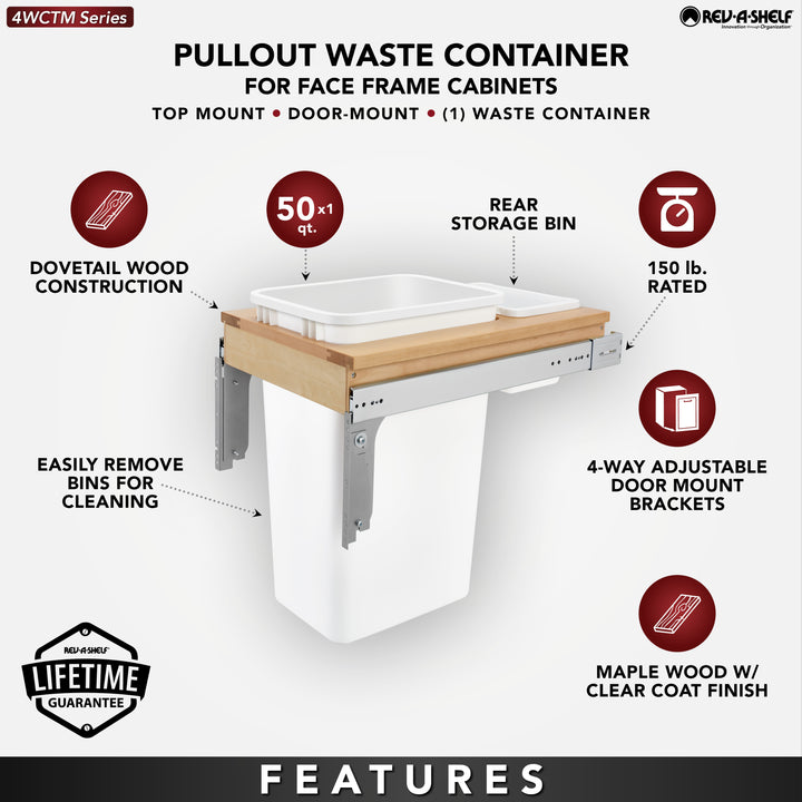 Rev-A-Shelf Pullout 50 qt. Trash Can for Full-height Cabinet, 4WCTM-1850DM-1