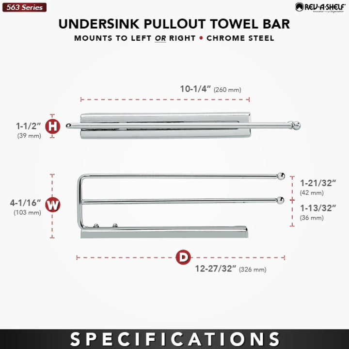 Rev-A-Shelf Pullout Dish Towel Bar Under Kitchen Cabinet, Chrome, 563-51-C