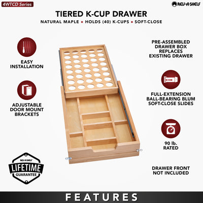 Rev-A-Shelf 15'' Tiered K-Cup Drawer Organizer w/ Soft-close, 4WTCD-18HSC-KCUP-1