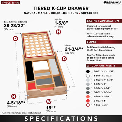 Rev-A-Shelf 15'' Tiered K-Cup Drawer Organizer w/ Soft-close, 4WTCD-18HSC-KCUP-1