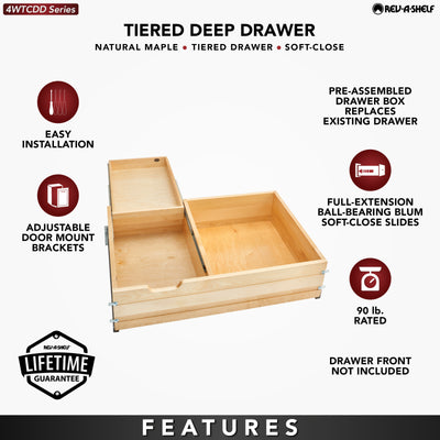 Rev-A-Shelf Maple Two-Tier Deep Drawer System w/ BLUM Soft-Close, 4WTCDD-36HSC-1