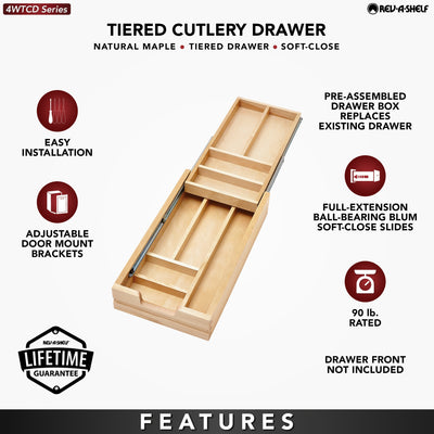 Rev-A-Shelf 12'' Tiered Cutlery Drawer Organizer with Soft-Close, 4WTCD-15HSC-1