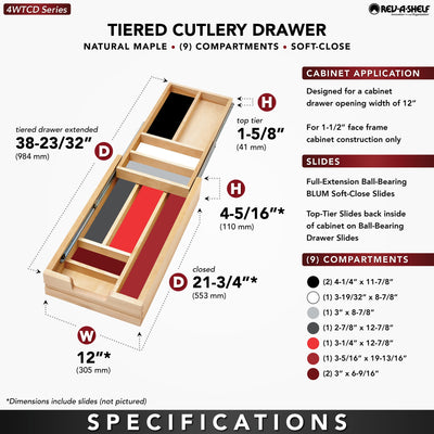 Rev-A-Shelf 12'' Tiered Cutlery Drawer Organizer with Soft-Close, 4WTCD-15HSC-1