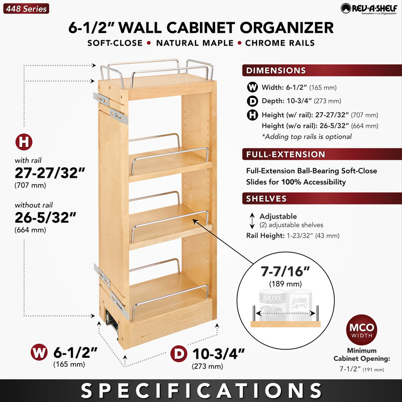 Rev-A-Shelf 6" Pullout Kitchen Wall Cabinet Organizer Soft-close, 448-BBSCWC-6C