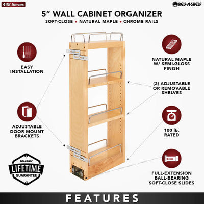 Rev-A-Shelf 5" Pullout Kitchen Cabinet Organizer w/ Soft-close, 448-BBSCWC-5C - VMInnovations