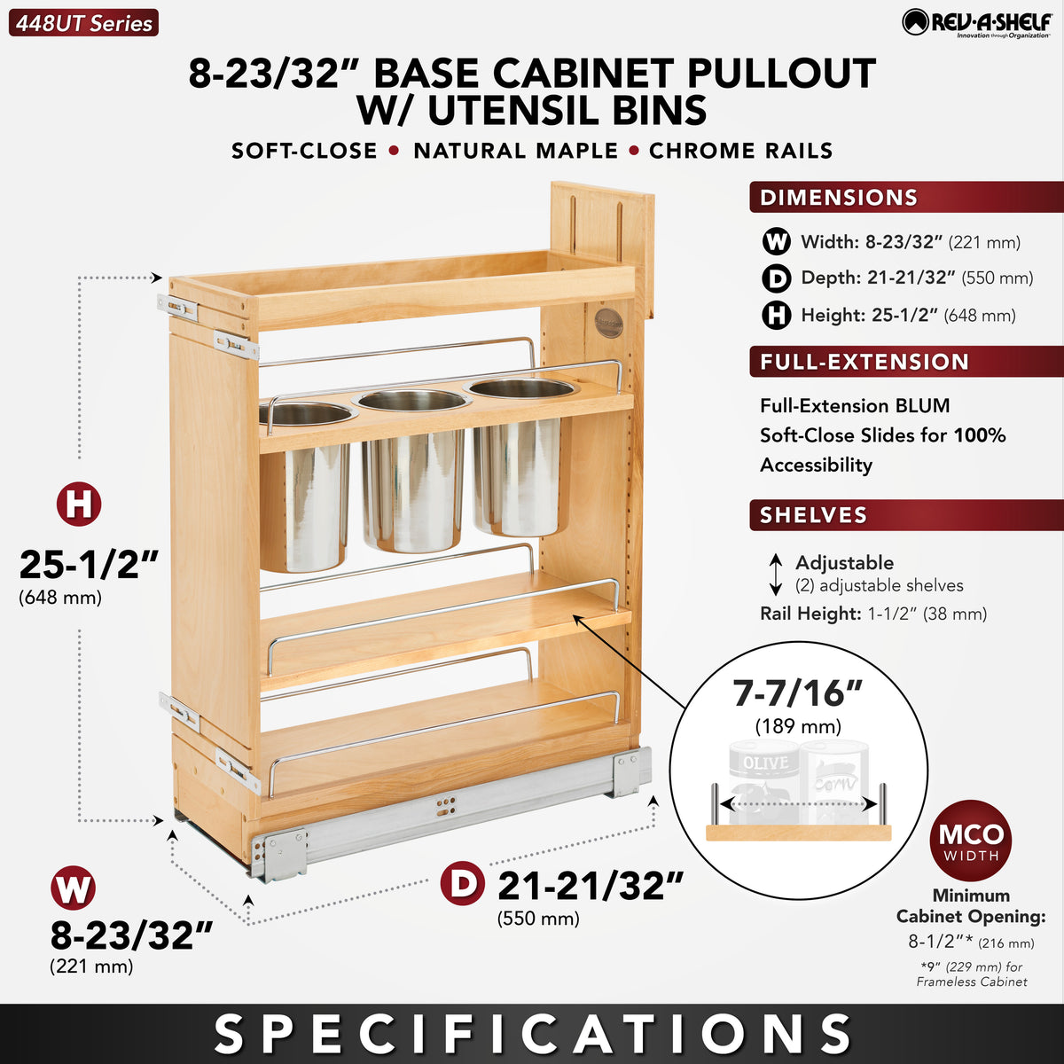Rev-A-Shelf 8" Shelved Kitchen Utensil Pull Out Cabinet Organizer (Open Box)