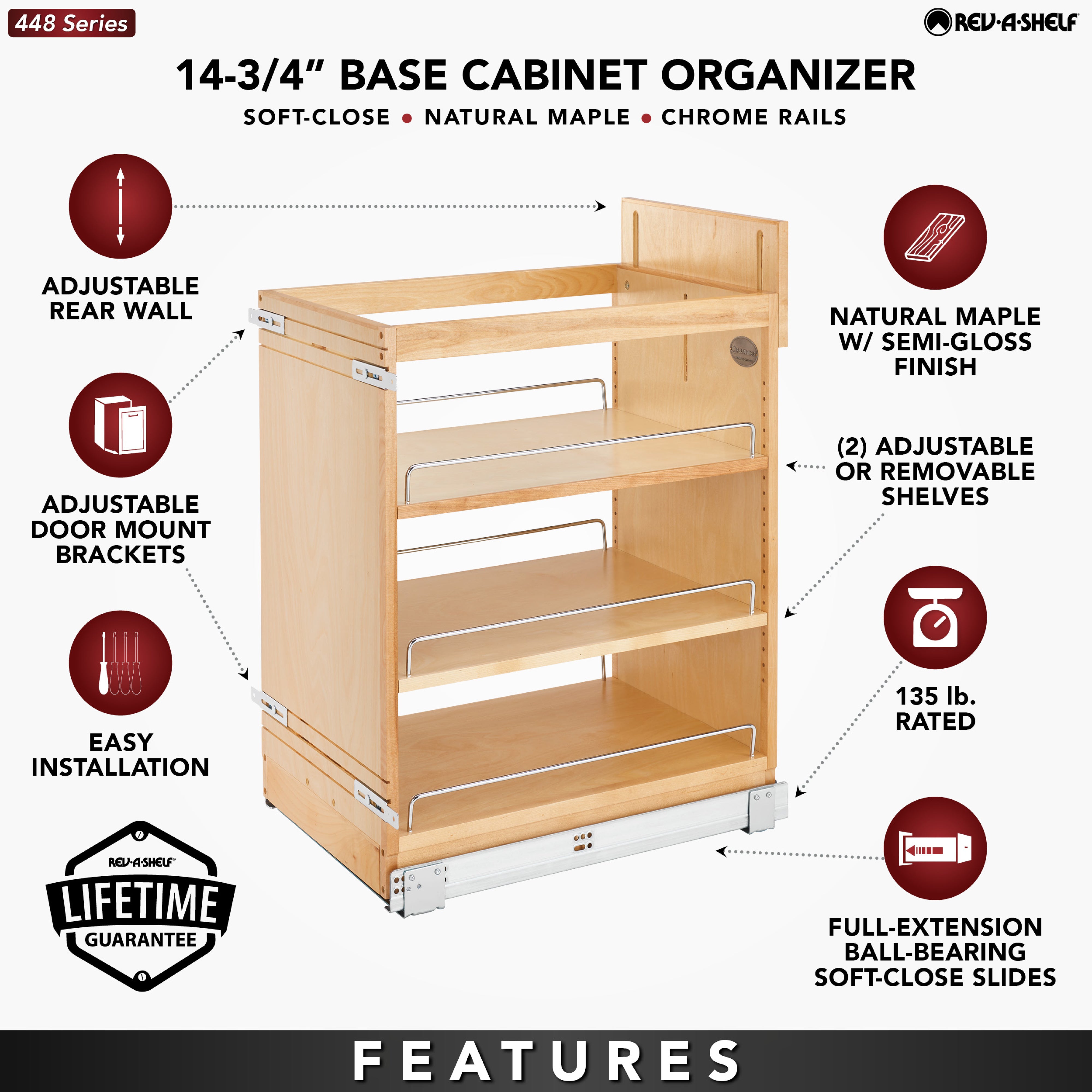 Rev-A-Shelf 14.75" Pullout Kitchen Cabinet Organizer Soft-close, 448-BCSC-14C - VMInnovations