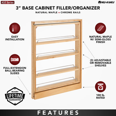 Rev-A-Shelf 432-BF-3C 3-Inch Cabinet Base Filler Pullout Organizer Rack, Maple (For Parts)