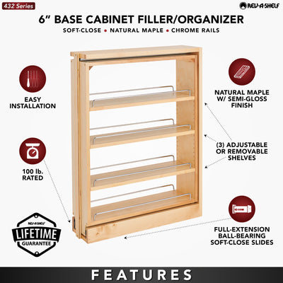 Rev-A-Shelf 6" Pullout Base Filler Cabinet Rack w/ Soft-close, 432-BFBBSC-6C