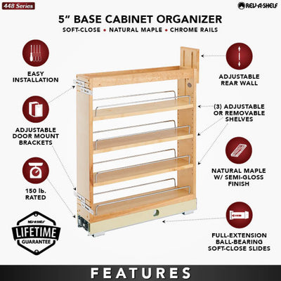 Rev-A-Shelf 5'' Pullout Kitchen Cabinet Organizer Soft-close, 448-BCBBSC-5C