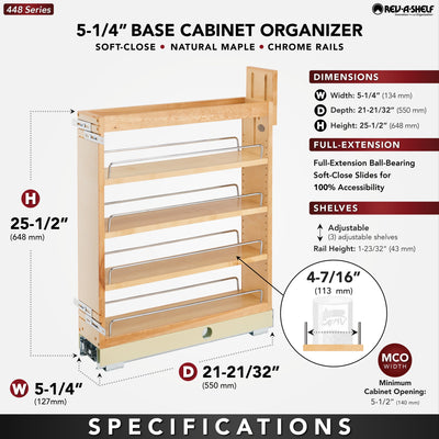 Rev-A-Shelf 5'' Pullout Kitchen Cabinet Organizer Soft-close, 448-BCBBSC-5C