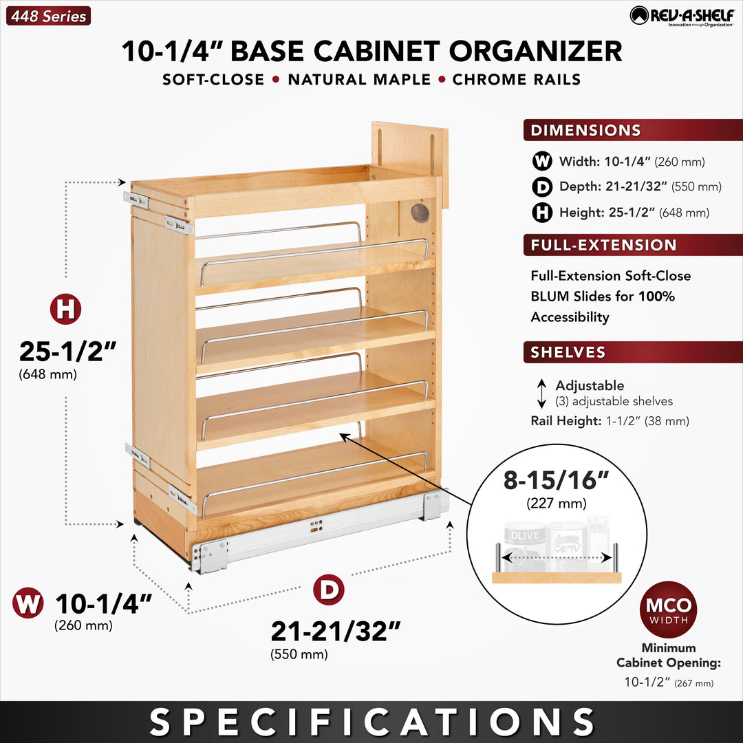 Rev-A-Shelf 10.25" Pullout Kitchen Cabinet Organizer Soft-close, 448-BCSC-9C