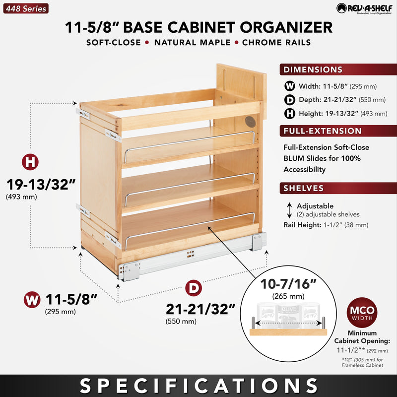 Rev-A-Shelf 11" Door/ Drawer Base Cabinet Organizer Soft-close, 448-BDDSC-11C