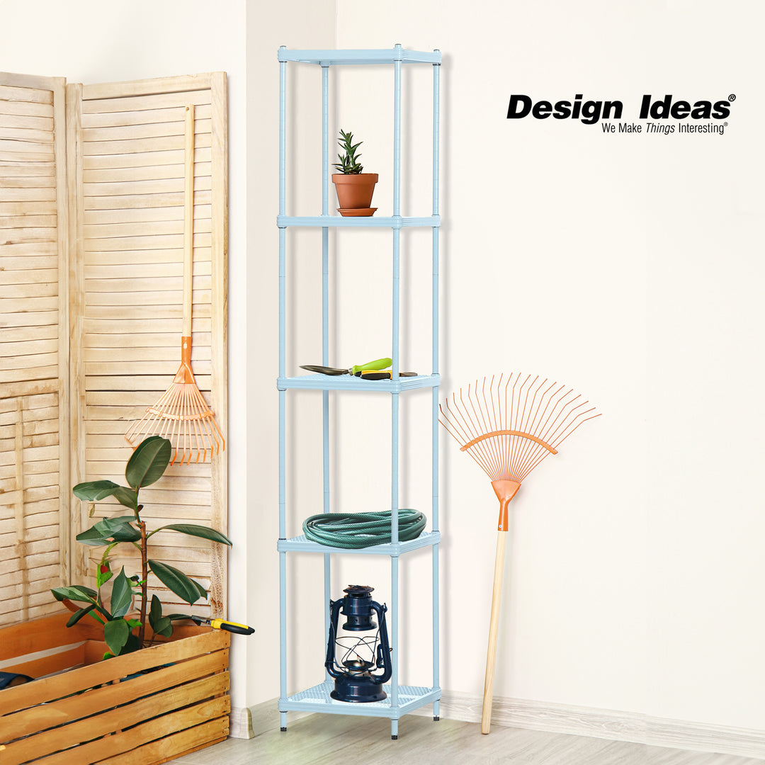 Design Ideas 5 Tier Tower Metal Storage Shelving Unit Rack, Sky Blue (Used)