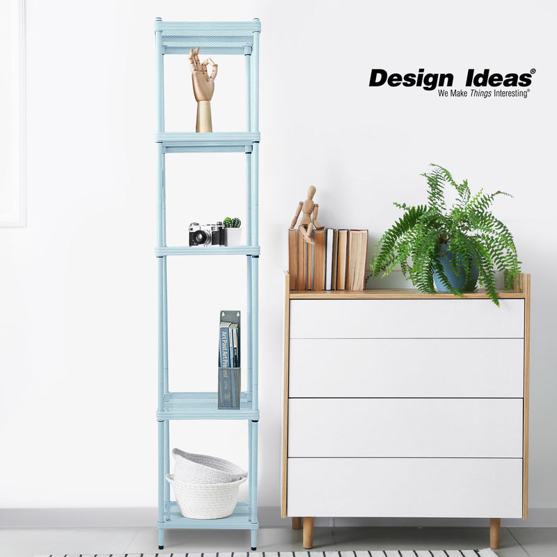 Design Ideas 5 Tier Tower Metal Storage Shelving Unit Rack, Sky Blue (Used)