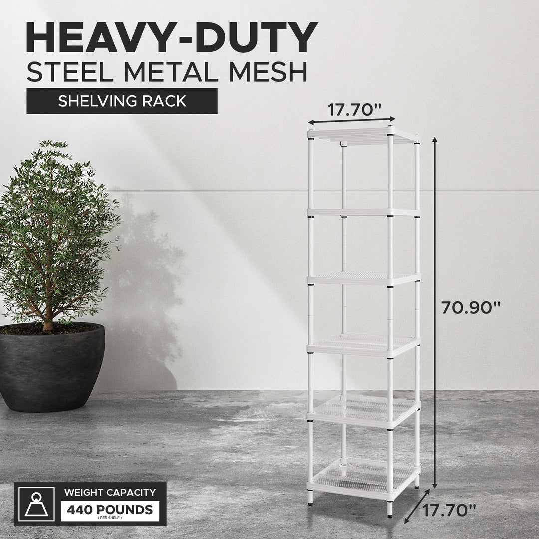 Design Ideas MeshWorks 6 Tier Tower Metal Storage Shelving Unit Rack, White - VMInnovations