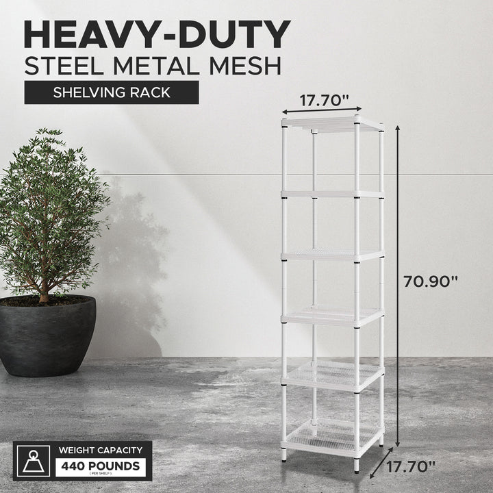 Design Ideas MeshWorks 6 Tier Tower Metal Storage Shelving Unit Rack, White - VMInnovations