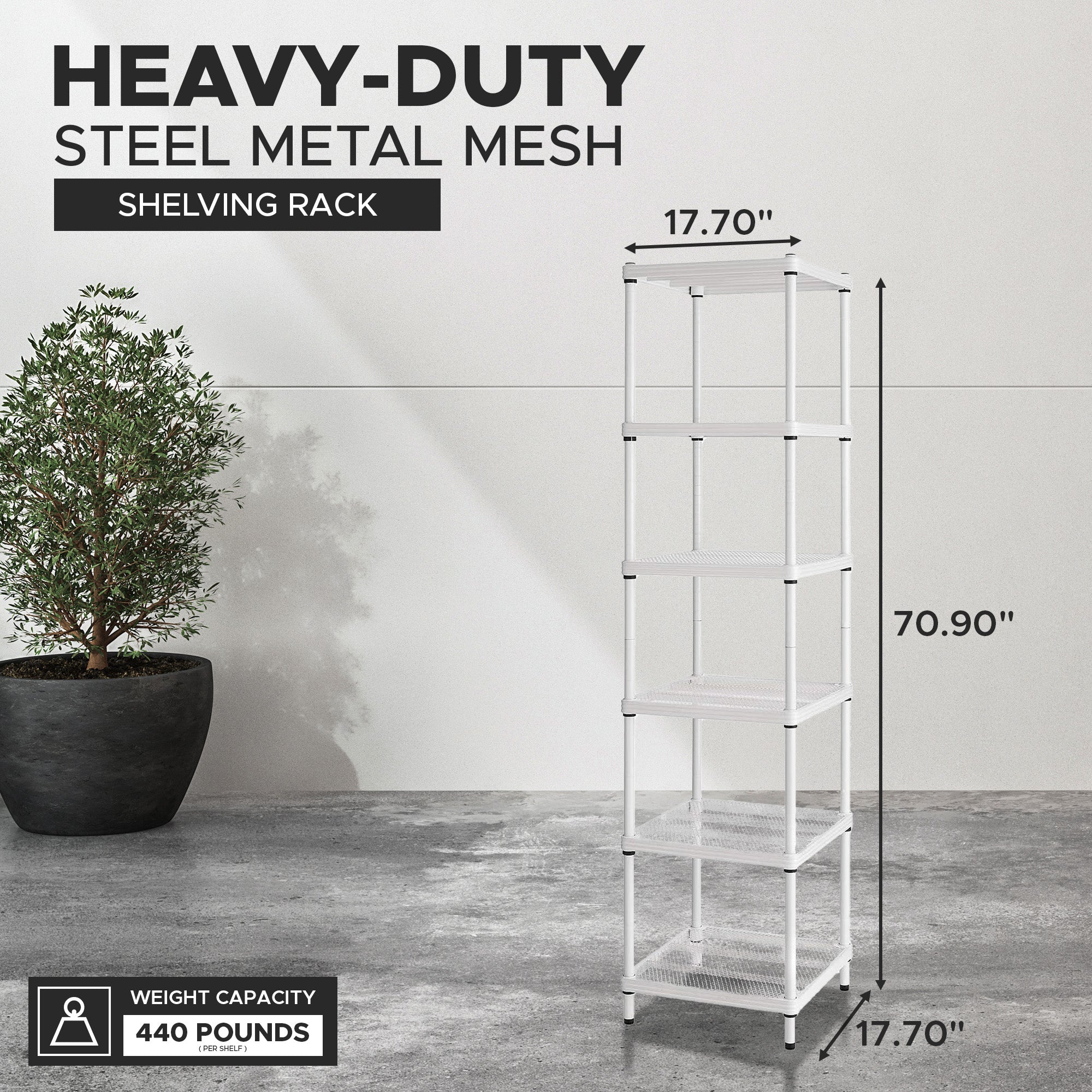 Design Ideas 6 Tier Tower Metal Storage Shelving Unit Rack, White (Used) - VMInnovations