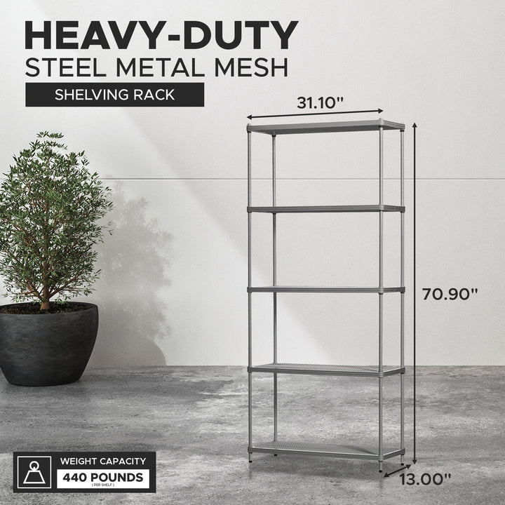 Design Ideas 5 Tier Metal Storage Shelving Unit Rack Bookshelf, Silver(Open Box)