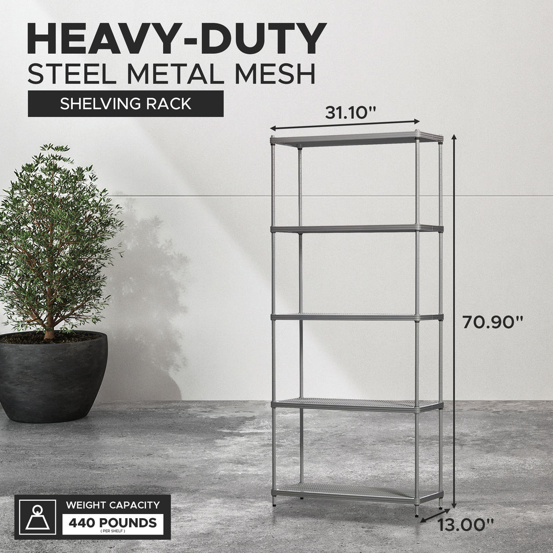 Design Ideas 5 Tier Metal Storage Shelving Unit Rack Bookshelf, Silver(Open Box) - VMInnovations