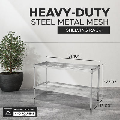 Design Ideas MeshWorks 2 Tier Full-Size Metal Storage Shelving Unit Rack, Silver
