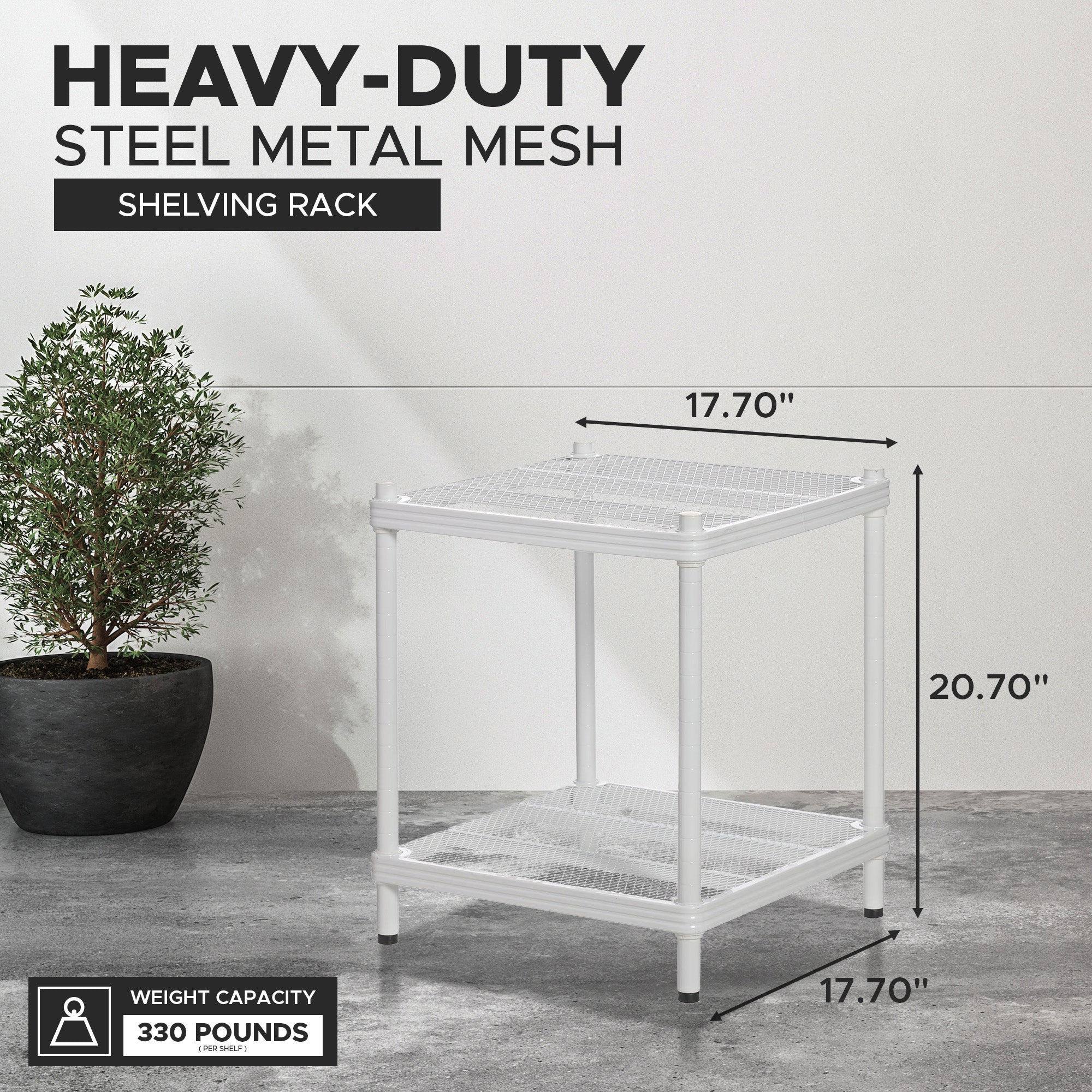 Design Ideas MeshWorks 2 Tier Narrow Metal Storage Shelving Unit Rack, White - VMInnovations