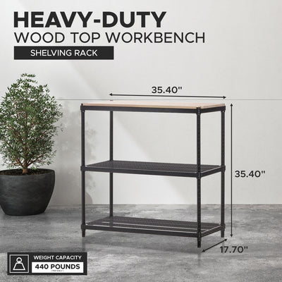 Design Ideas Metal Storage Wood Top Workbench Shelving Unit, Black (Open Box) - VMInnovations