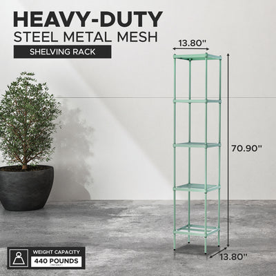 Design Ideas MeshWorks 5 Tier Tower Metal Storage Shelving Unit Rack, Sage Green - VMInnovations