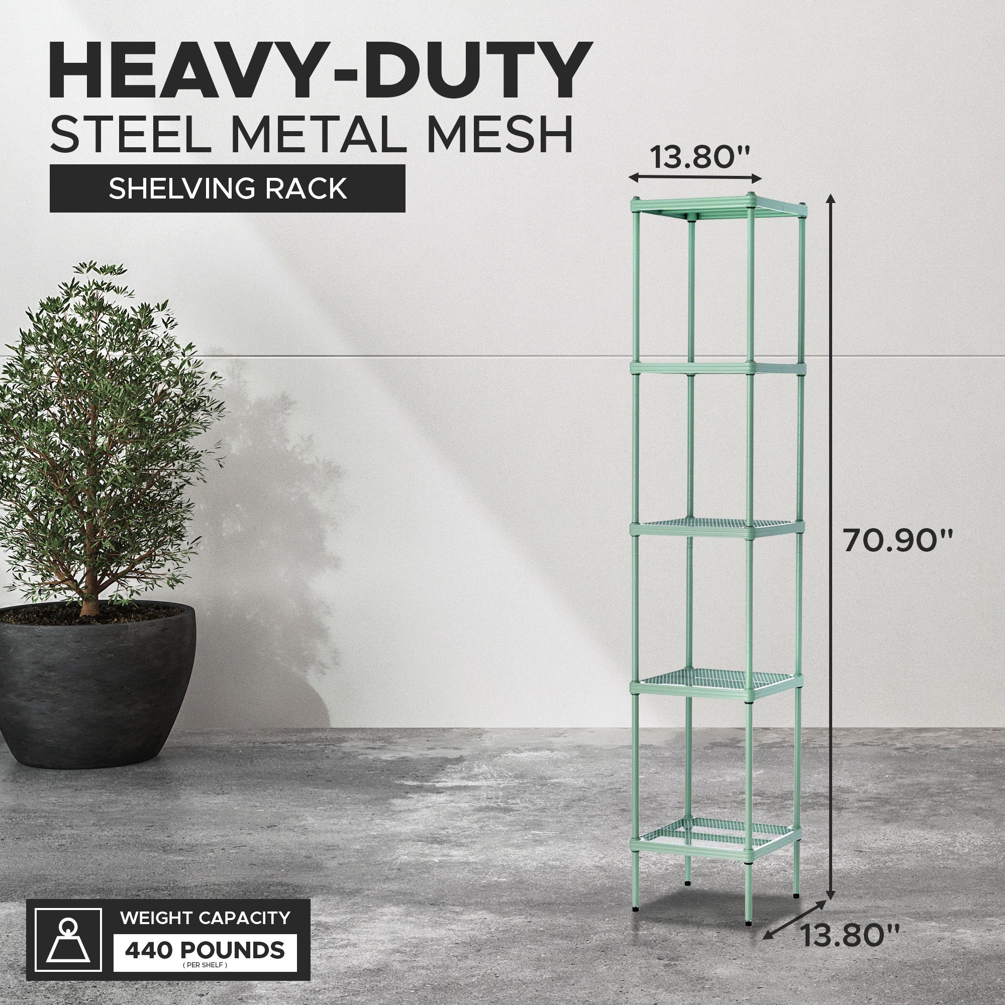 Design Ideas MeshWorks 5 Tier Storage Shelving Unit Rack, Sage Green (Open Box)