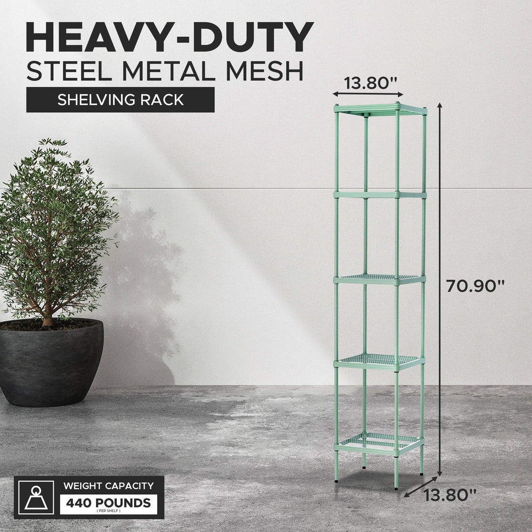 Design Ideas MeshWorks 5 Tier Storage Shelving Unit Rack, Sage Green (Open Box) - VMInnovations
