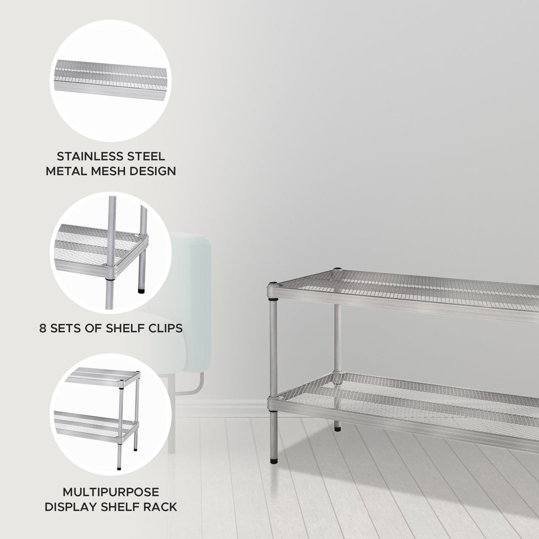 Design Ideas MeshWorks 2 Tier Full-Size Metal Storage Shelving Unit Rack, Silver - VMInnovations