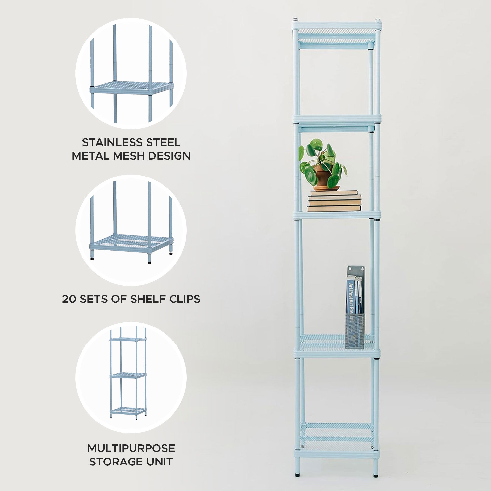 Design Ideas MeshWorks 5 Tier Tower Metal Storage Shelving Unit Rack (Open Box) - VMInnovations
