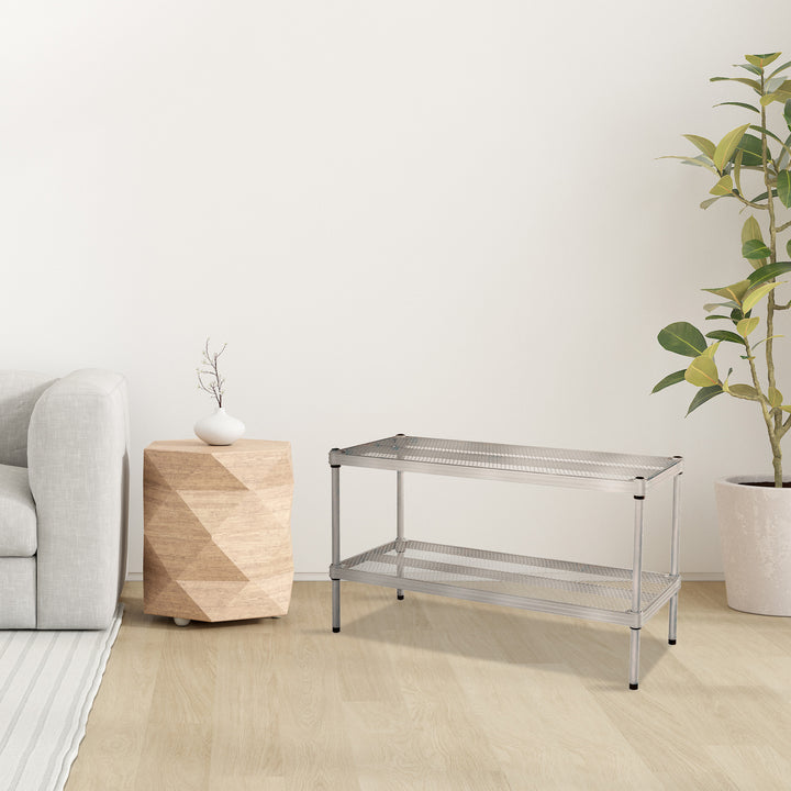 Design Ideas MeshWorks 2 Tier Full-Size Metal Storage Shelving Unit Rack, Silver - VMInnovations