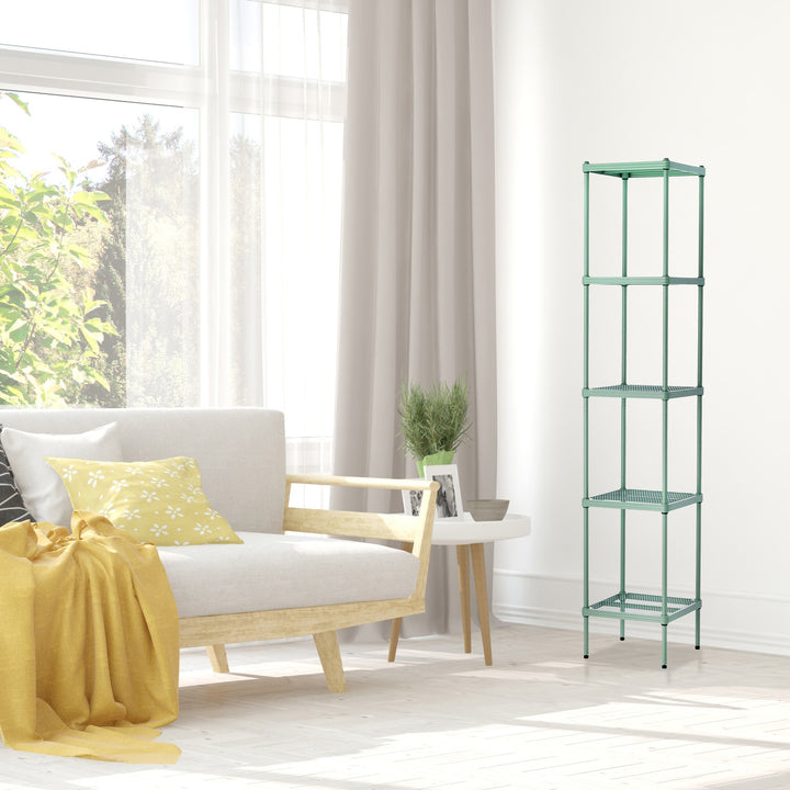 Design Ideas MeshWorks 5 Tier Tower Metal Storage Shelving Unit Rack, Sage Green - VMInnovations
