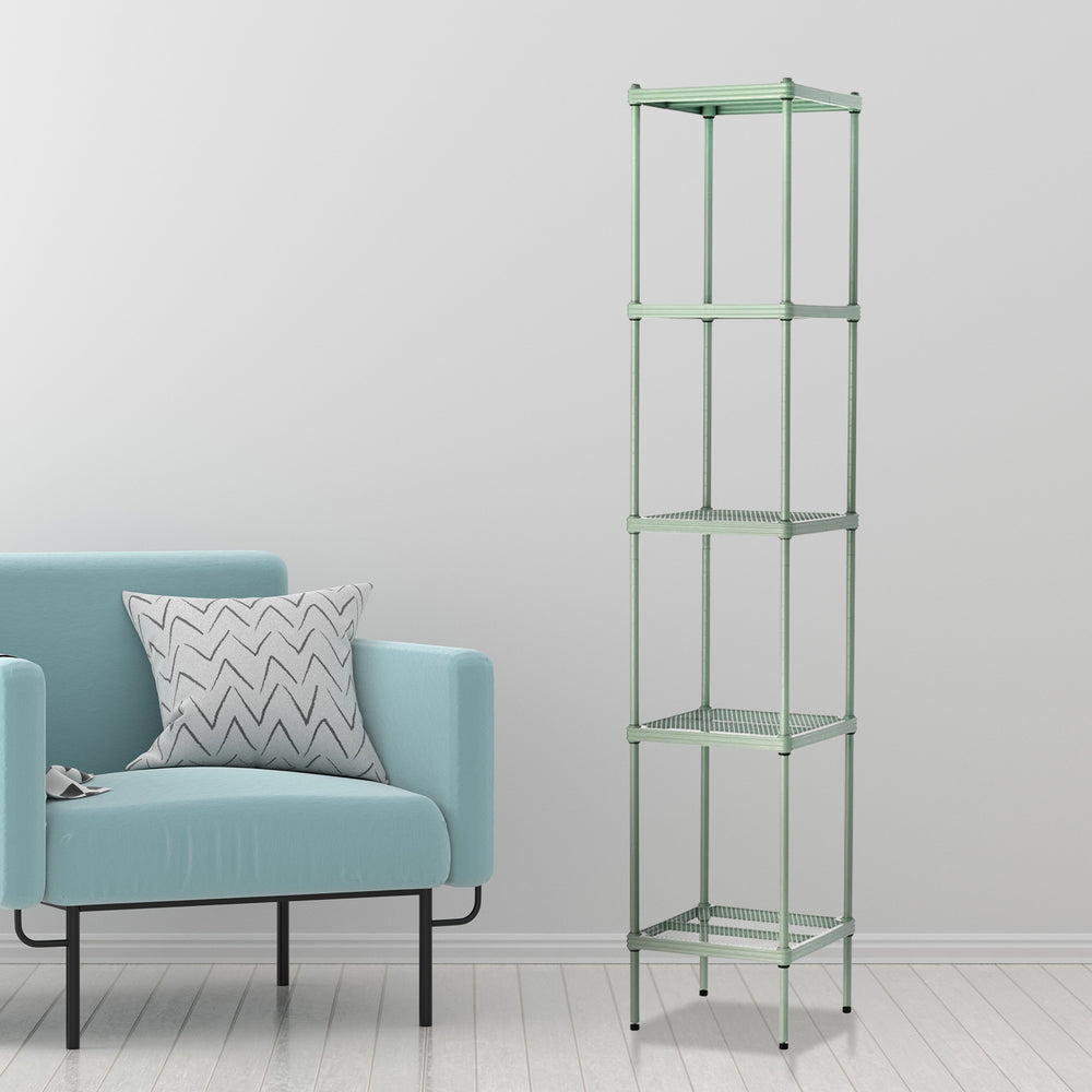 Design Ideas MeshWorks 5 Tier Tower Metal Storage Shelving Unit Rack, Sage Green - VMInnovations