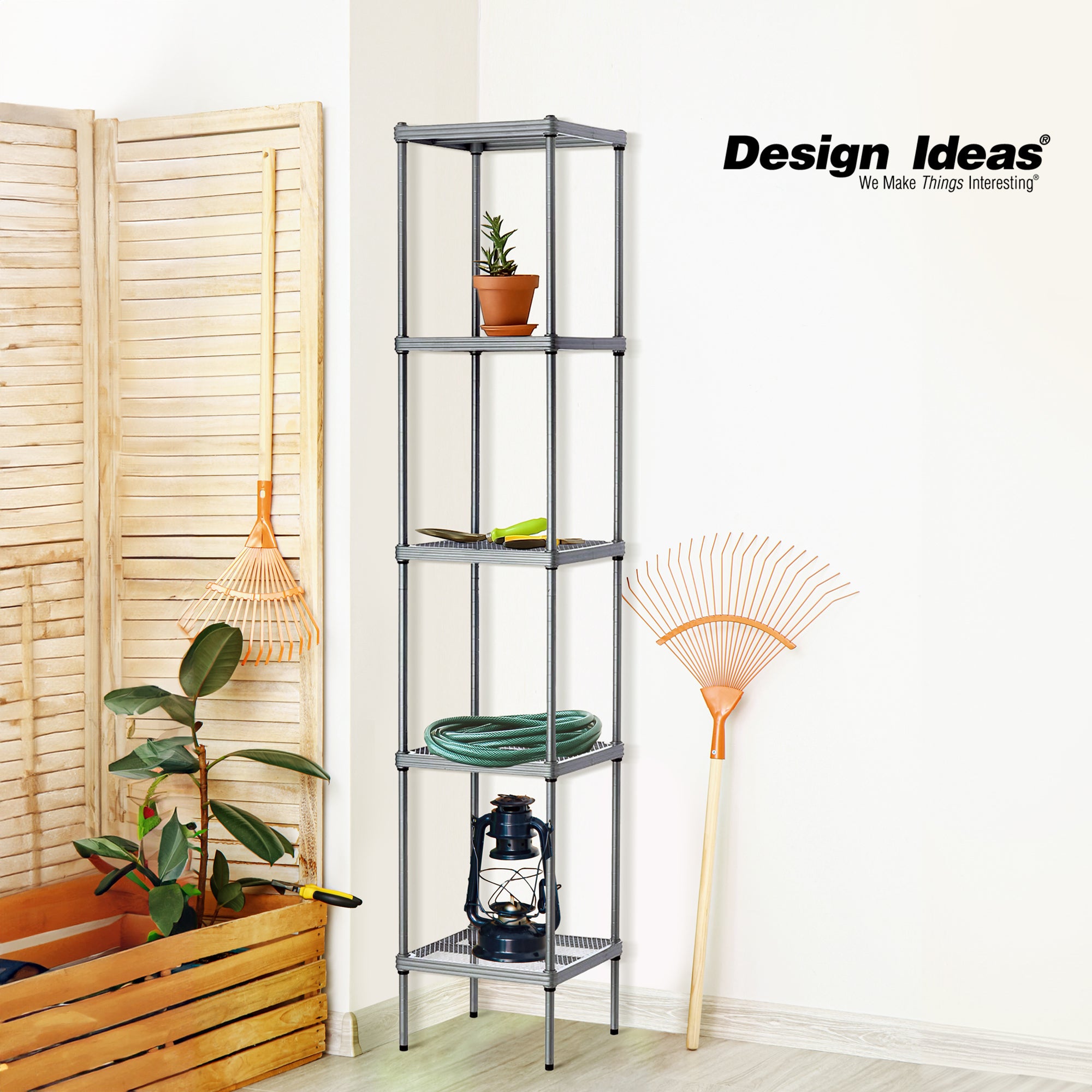 Design Ideas MeshWorks 5 Tier Tower Metal Storage Shelving Rack, Silver (Used) - VMInnovations