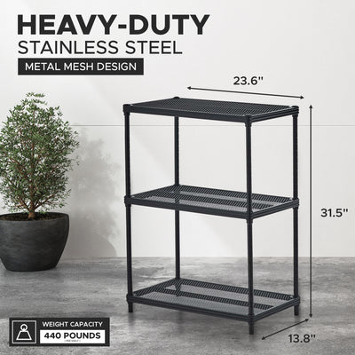 Design Ideas 3 Tier Full-Size Metal Storage Shelving Unit Rack, Black (Used) - VMInnovations