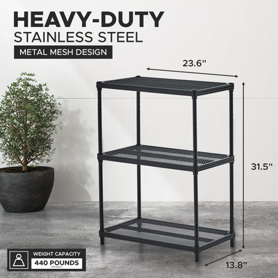Design Ideas 3 Tier Full-Size Metal Storage Shelving Unit Rack, Black (Open Box)